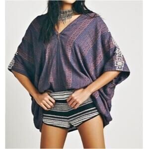 FREE PEOPLE Tribal Beat Noyal Boho Embroidered Beaded Kaftan V-Neck Tunic Size S
